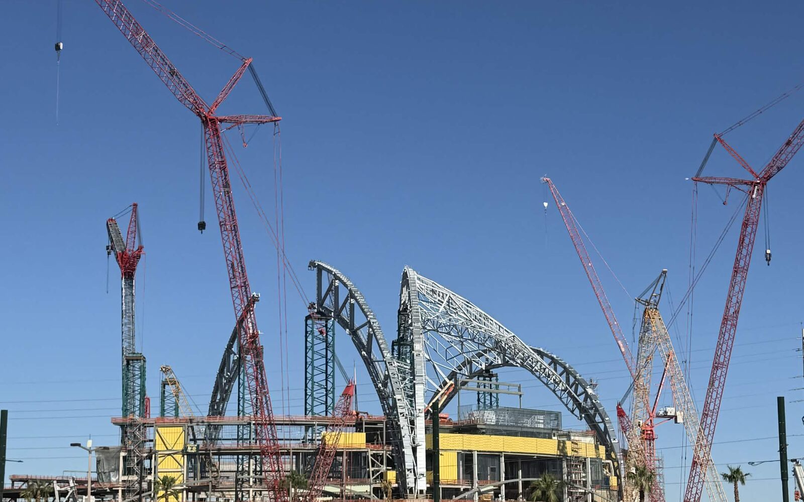 Tower cranes over the Las Vegas Athletics ballpark construction site