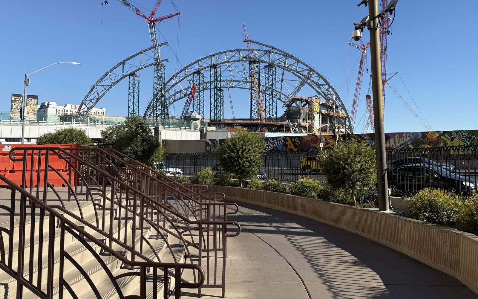 Pedestrian walkway near the Las Vegas Athletics ballpark construction site